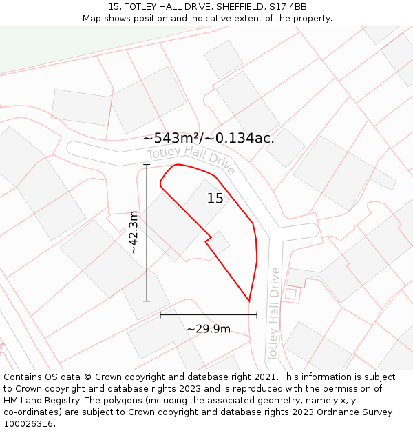 15, TOTLEY HALL DRIVE, SHEFFIELD, S17 4BB: Plot and title map
