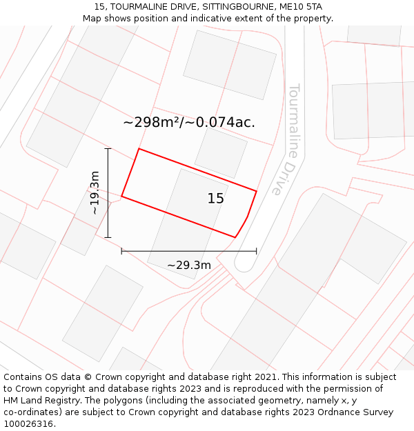 15, TOURMALINE DRIVE, SITTINGBOURNE, ME10 5TA: Plot and title map