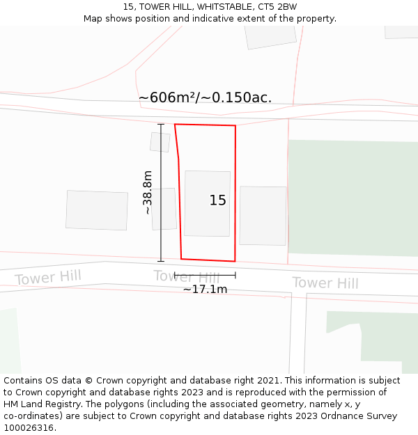 15, TOWER HILL, WHITSTABLE, CT5 2BW: Plot and title map