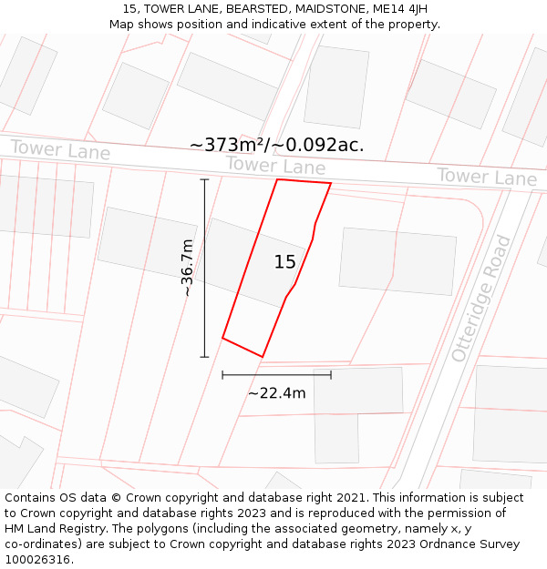 15, TOWER LANE, BEARSTED, MAIDSTONE, ME14 4JH: Plot and title map
