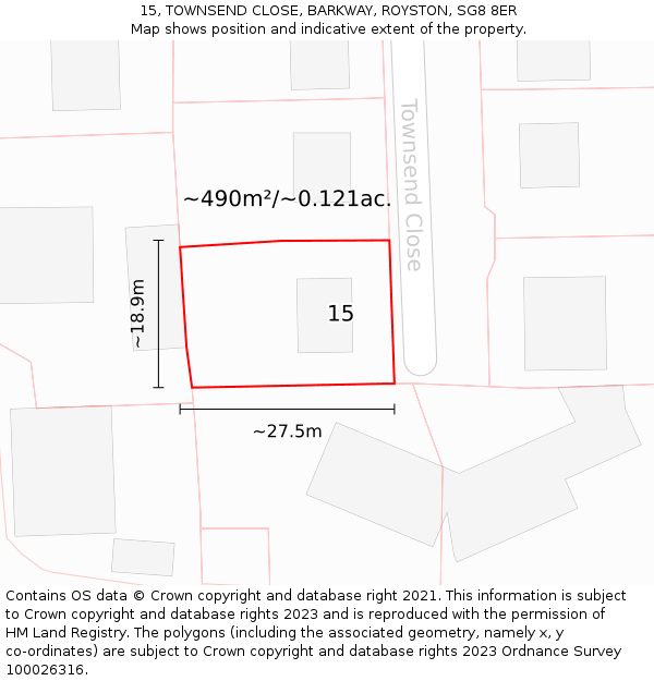 15, TOWNSEND CLOSE, BARKWAY, ROYSTON, SG8 8ER: Plot and title map