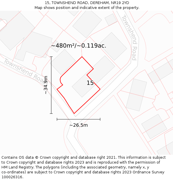 15, TOWNSHEND ROAD, DEREHAM, NR19 2YD: Plot and title map