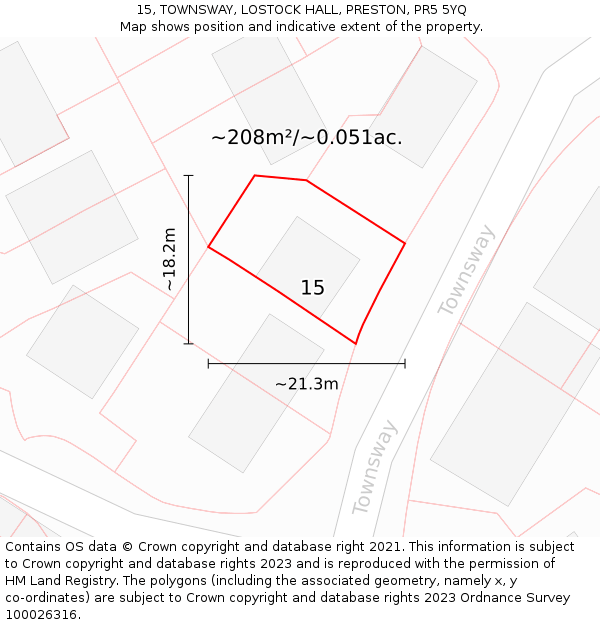 15, TOWNSWAY, LOSTOCK HALL, PRESTON, PR5 5YQ: Plot and title map