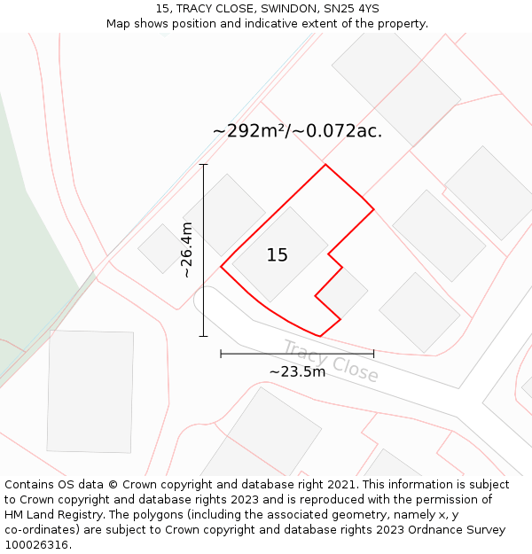 15, TRACY CLOSE, SWINDON, SN25 4YS: Plot and title map