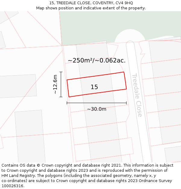 15, TREEDALE CLOSE, COVENTRY, CV4 9HQ: Plot and title map