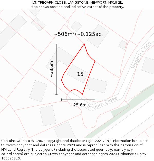 15, TREGARN CLOSE, LANGSTONE, NEWPORT, NP18 2JL: Plot and title map