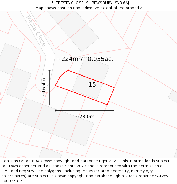 15, TRESTA CLOSE, SHREWSBURY, SY3 6AJ: Plot and title map
