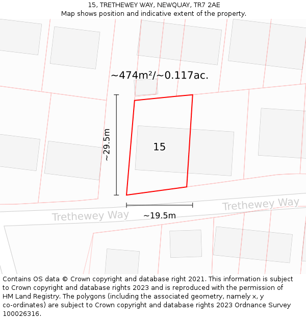 15, TRETHEWEY WAY, NEWQUAY, TR7 2AE: Plot and title map