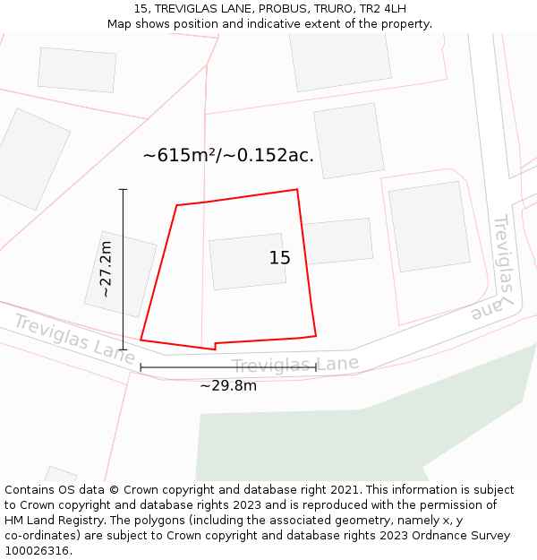 15, TREVIGLAS LANE, PROBUS, TRURO, TR2 4LH: Plot and title map