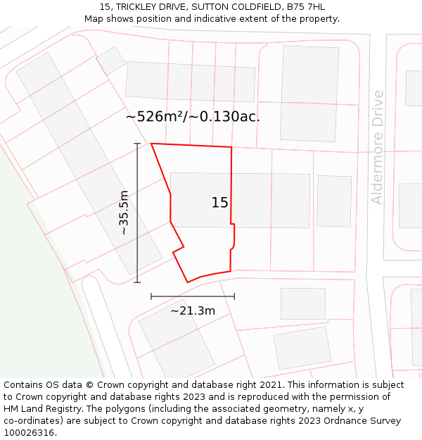 15, TRICKLEY DRIVE, SUTTON COLDFIELD, B75 7HL: Plot and title map