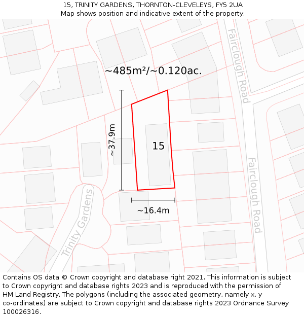 15, TRINITY GARDENS, THORNTON-CLEVELEYS, FY5 2UA: Plot and title map