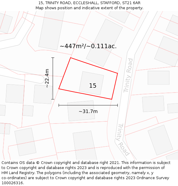 15, TRINITY ROAD, ECCLESHALL, STAFFORD, ST21 6AR: Plot and title map