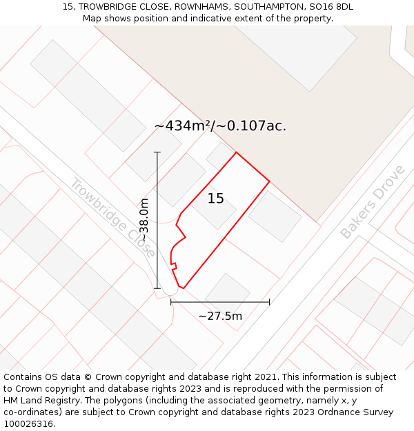 15, TROWBRIDGE CLOSE, ROWNHAMS, SOUTHAMPTON, SO16 8DL: Plot and title map