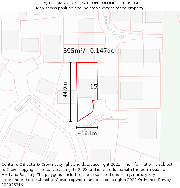 15, TUDMAN CLOSE, SUTTON COLDFIELD, B76 1GP: Plot and title map