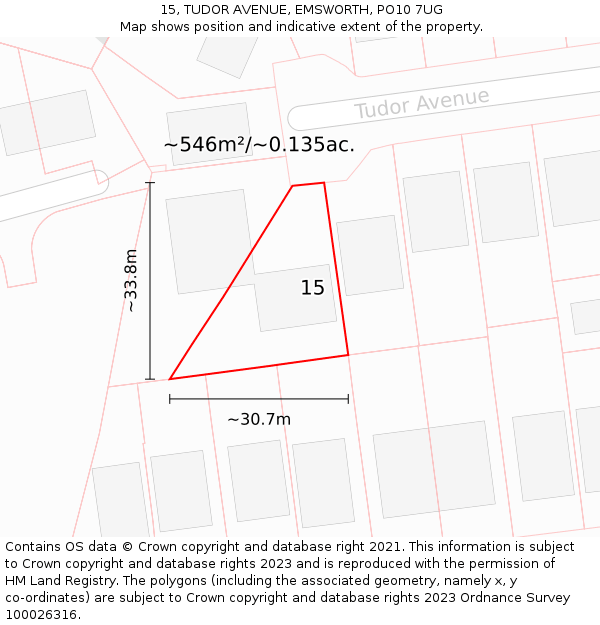 15, TUDOR AVENUE, EMSWORTH, PO10 7UG: Plot and title map