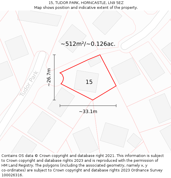 15, TUDOR PARK, HORNCASTLE, LN9 5EZ: Plot and title map