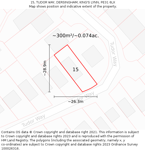 15, TUDOR WAY, DERSINGHAM, KING'S LYNN, PE31 6LX: Plot and title map