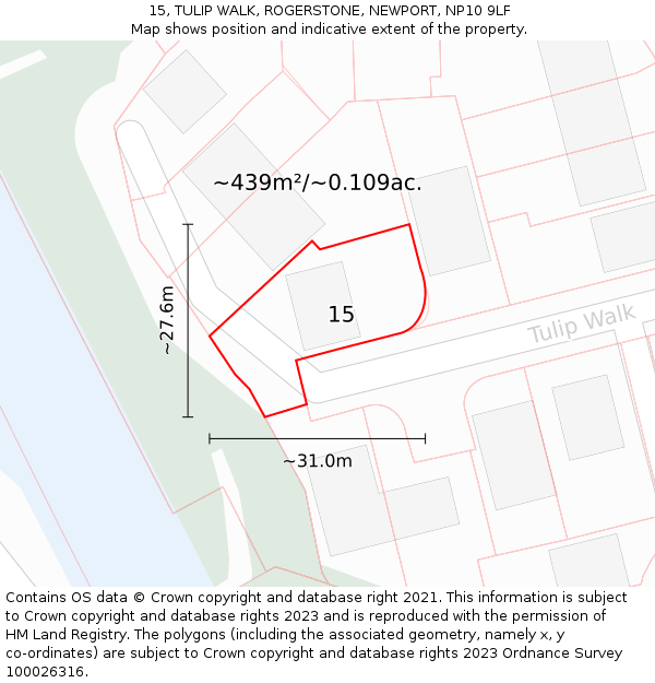 15, TULIP WALK, ROGERSTONE, NEWPORT, NP10 9LF: Plot and title map