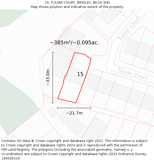 15, TULYAR COURT, BINGLEY, BD16 3ND: Plot and title map