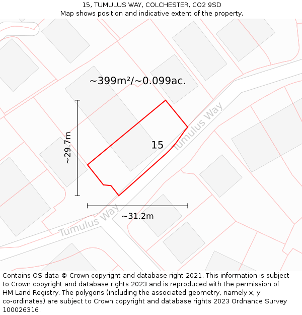 15, TUMULUS WAY, COLCHESTER, CO2 9SD: Plot and title map
