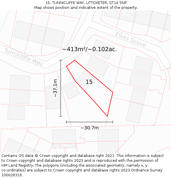 15, TUNNICLIFFE WAY, UTTOXETER, ST14 5NP: Plot and title map