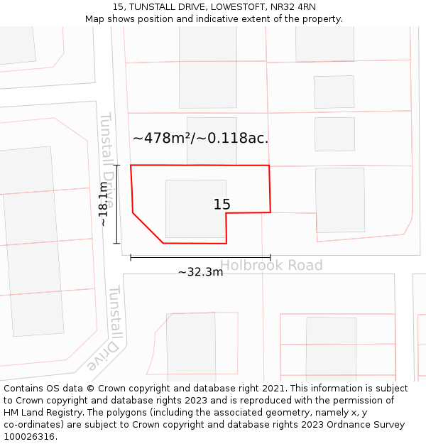 15, TUNSTALL DRIVE, LOWESTOFT, NR32 4RN: Plot and title map