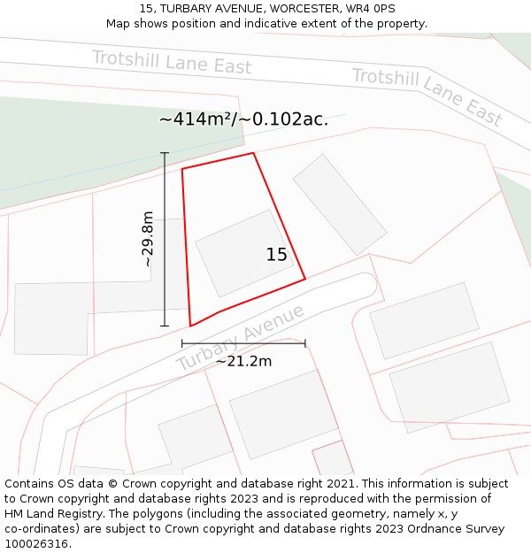15, TURBARY AVENUE, WORCESTER, WR4 0PS: Plot and title map