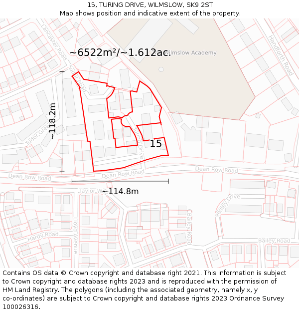 15, TURING DRIVE, WILMSLOW, SK9 2ST: Plot and title map