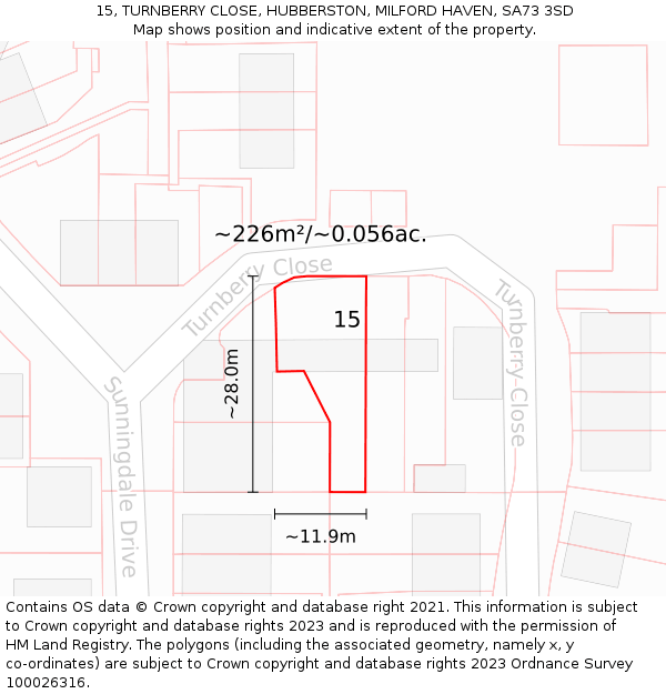 15, TURNBERRY CLOSE, HUBBERSTON, MILFORD HAVEN, SA73 3SD: Plot and title map