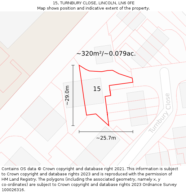 15, TURNBURY CLOSE, LINCOLN, LN6 0FE: Plot and title map