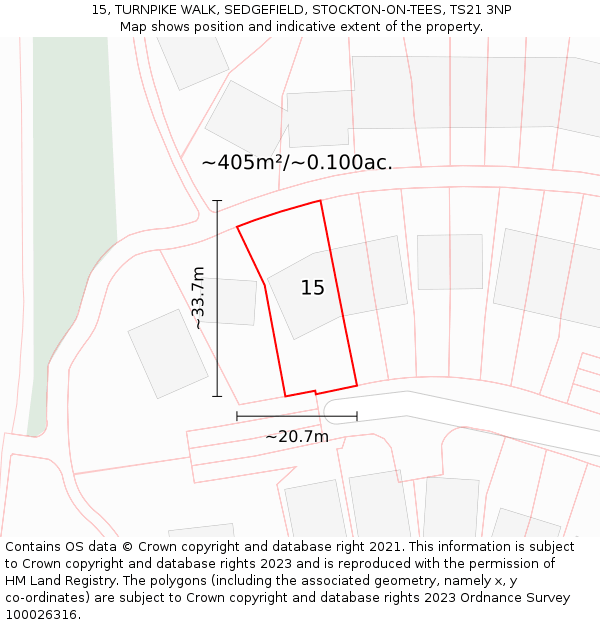 15, TURNPIKE WALK, SEDGEFIELD, STOCKTON-ON-TEES, TS21 3NP: Plot and title map