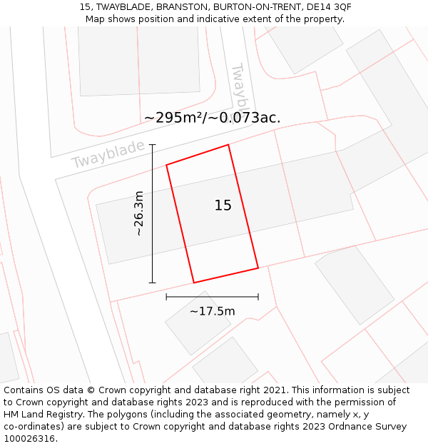 15, TWAYBLADE, BRANSTON, BURTON-ON-TRENT, DE14 3QF: Plot and title map