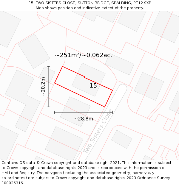 15, TWO SISTERS CLOSE, SUTTON BRIDGE, SPALDING, PE12 9XP: Plot and title map