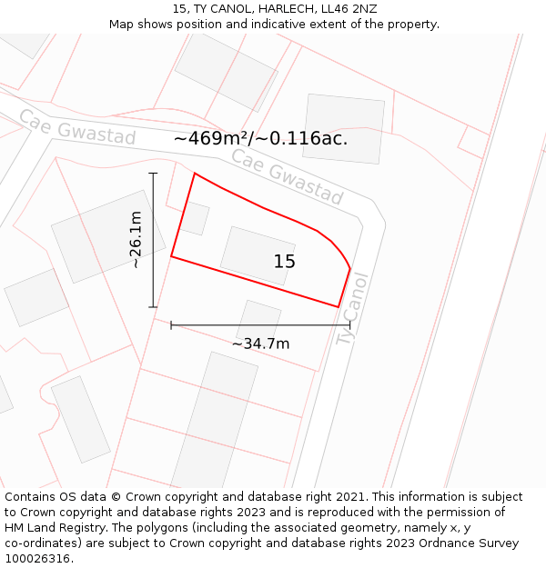 15, TY CANOL, HARLECH, LL46 2NZ: Plot and title map