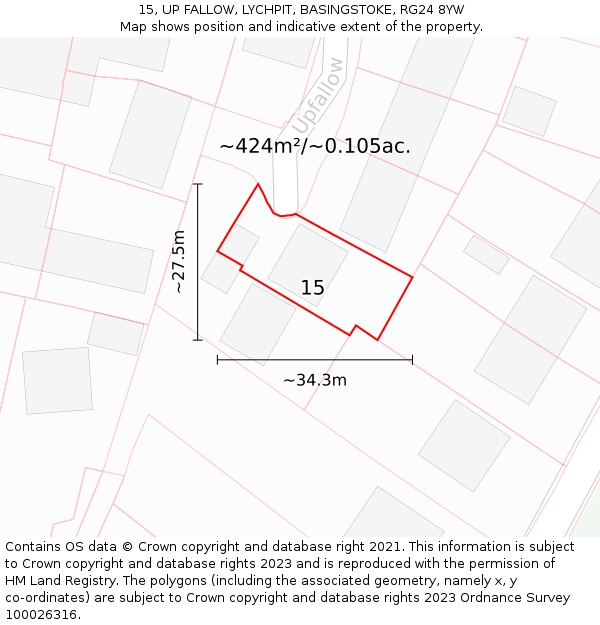 15, UP FALLOW, LYCHPIT, BASINGSTOKE, RG24 8YW: Plot and title map