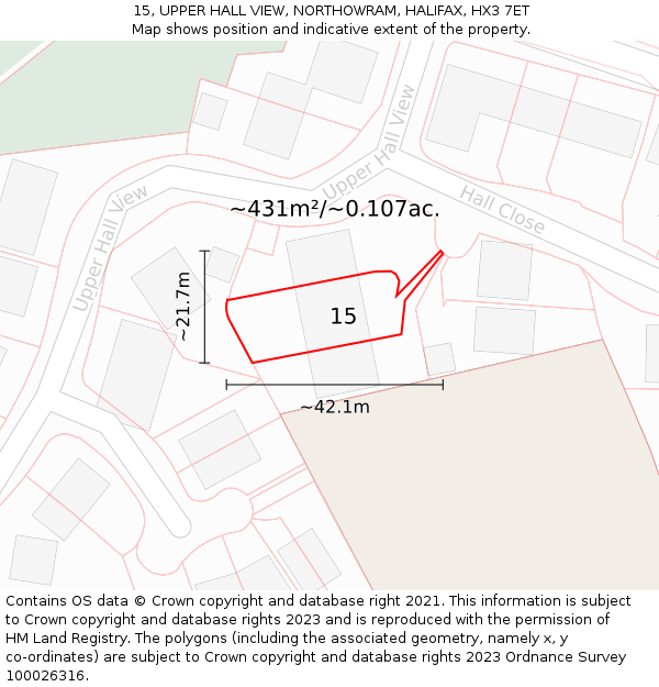 15, UPPER HALL VIEW, NORTHOWRAM, HALIFAX, HX3 7ET: Plot and title map