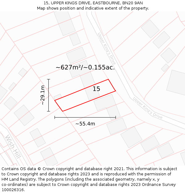 15, UPPER KINGS DRIVE, EASTBOURNE, BN20 9AN: Plot and title map
