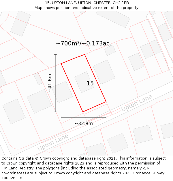 15, UPTON LANE, UPTON, CHESTER, CH2 1EB: Plot and title map