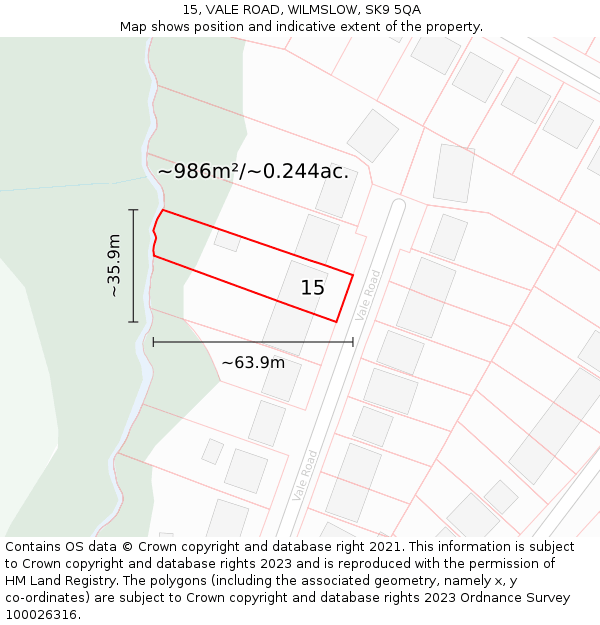 15, VALE ROAD, WILMSLOW, SK9 5QA: Plot and title map