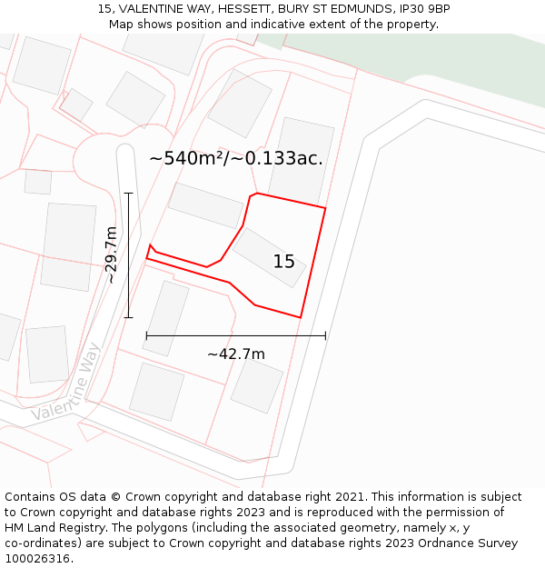 15, VALENTINE WAY, HESSETT, BURY ST EDMUNDS, IP30 9BP: Plot and title map