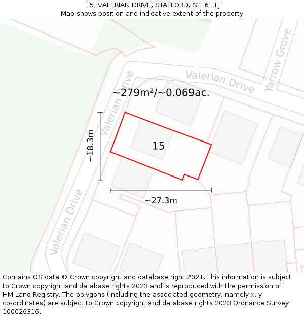 15, VALERIAN DRIVE, STAFFORD, ST16 1FJ: Plot and title map