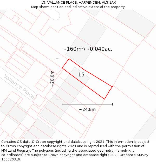 15, VALLANCE PLACE, HARPENDEN, AL5 1AX: Plot and title map
