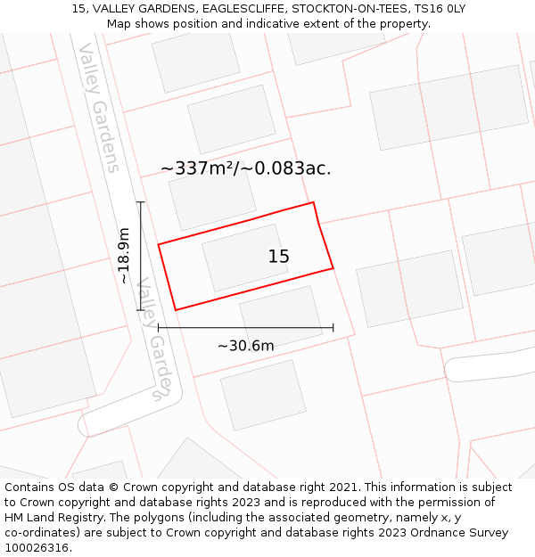 15, VALLEY GARDENS, EAGLESCLIFFE, STOCKTON-ON-TEES, TS16 0LY: Plot and title map