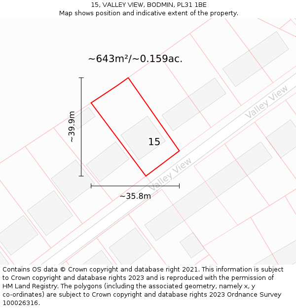 15, VALLEY VIEW, BODMIN, PL31 1BE: Plot and title map