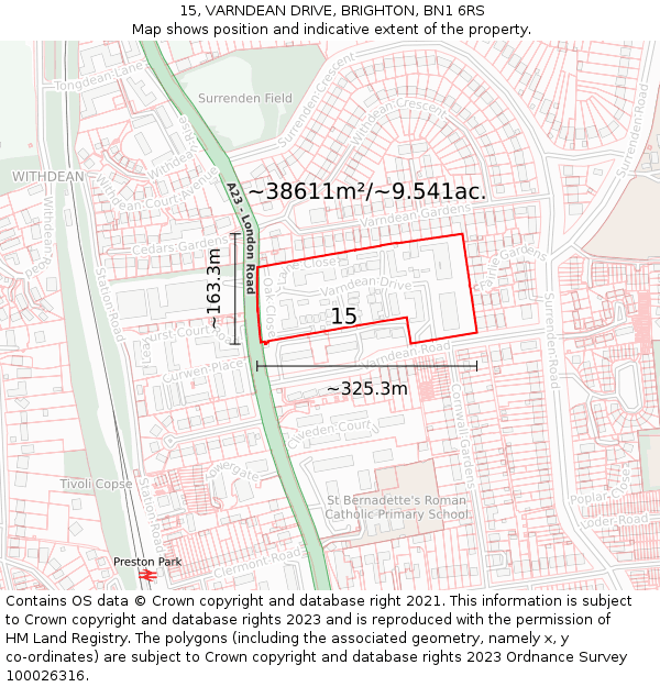 15, VARNDEAN DRIVE, BRIGHTON, BN1 6RS: Plot and title map