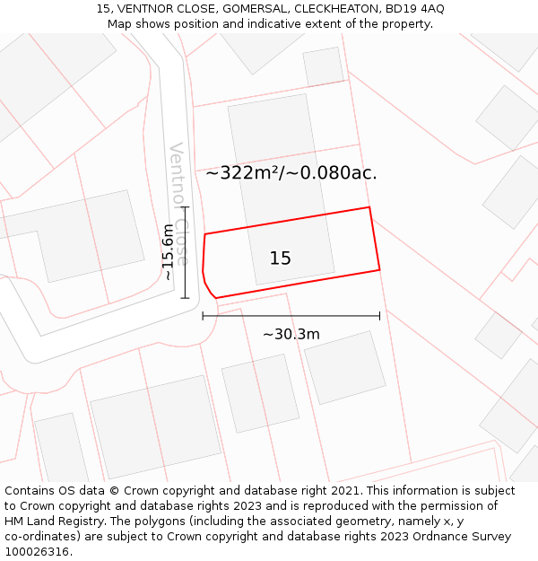 15, VENTNOR CLOSE, GOMERSAL, CLECKHEATON, BD19 4AQ: Plot and title map