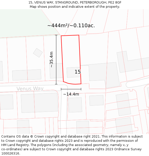 15, VENUS WAY, STANGROUND, PETERBOROUGH, PE2 8GF: Plot and title map