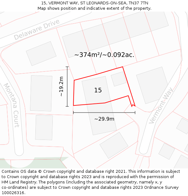 15, VERMONT WAY, ST LEONARDS-ON-SEA, TN37 7TN: Plot and title map