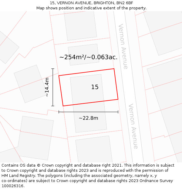 15, VERNON AVENUE, BRIGHTON, BN2 6BF: Plot and title map