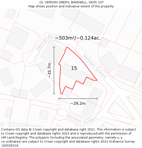 15, VERNON GREEN, BAKEWELL, DE45 1DT: Plot and title map